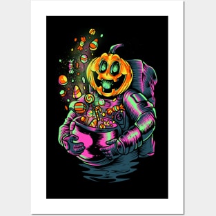 Astronaut pumpkin halloween trick or treat Posters and Art